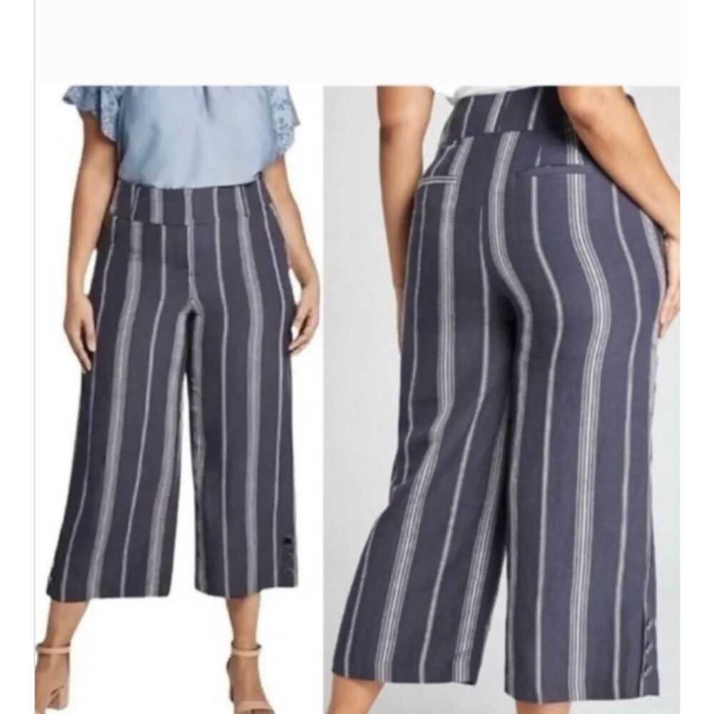 Lane Bryant The Laney Blue Stripe Crop High Rise With Power Pockets 18 NWT